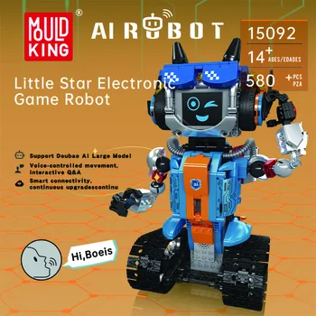 משחק הרכבה רובוט AI חכם עם מסך פנים אינטראקטיבי, שליטה קולית ואפליקציה, 580 חלקים – דגם Mould King 15092