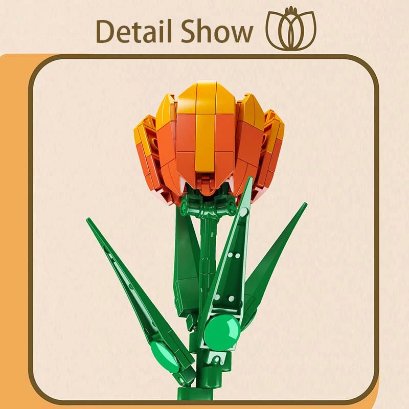 פרח טוליפ דקורטיבי להרכבה, 132 חלקים – דגם Mould King 24013